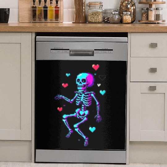 Neon Skeleton Dancing Pixels Dish Washer Covers