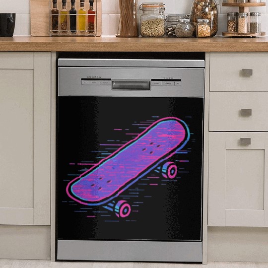 Neon Retro Skateboard Design Dish Washer Covers
