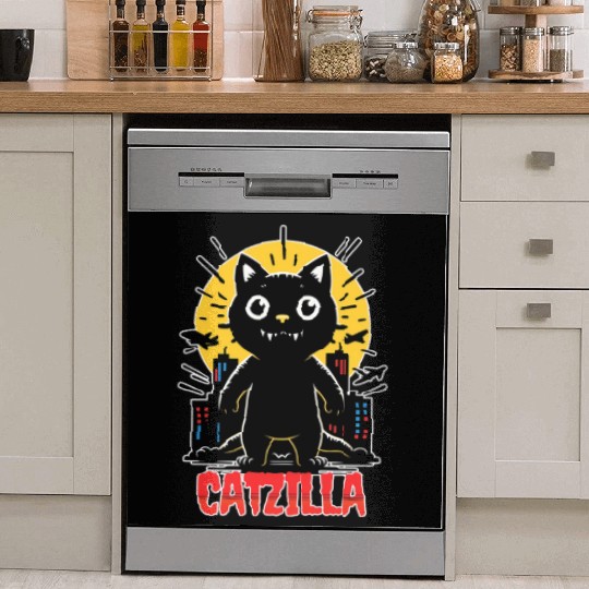 Nighttime City Monster Catzilla Design Dish Washer Covers