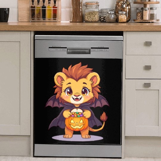 Cute Halloween Lion with Bat Costume Dish Washer Covers