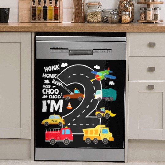 Kids Birthday 2 Traffic Vehicles Number Two Design Dish Washer Covers