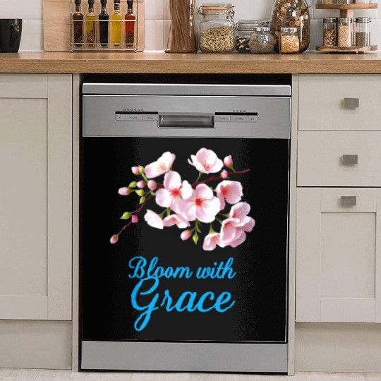 Cherry Blossom Bloom with Grace Text Dish Washer Covers