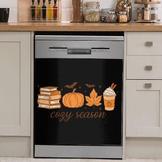 Cozy Season Pumpkin Latte Halloween Books & Leaves Dish Washer Covers