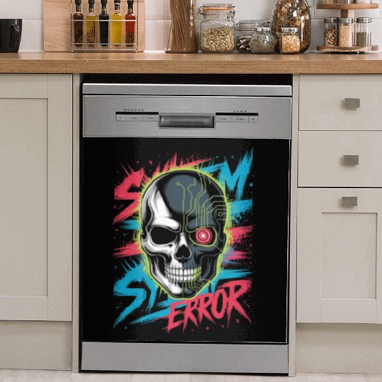 Cyber Skull Horror Graphic Dish Washer Covers Design