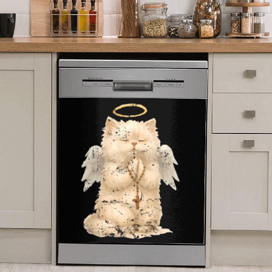 Heavenly Praying Cat with Angel Wings Dish Washer Covers