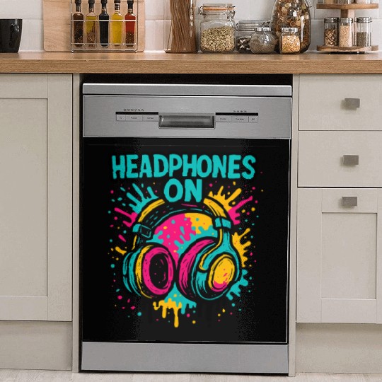 Vibrant Headphones Graphic Design Dish Washer Covers