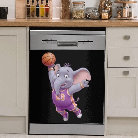 Cartoon Elephant Basketball Player – Fun Sports Ar Dish Washer Covers