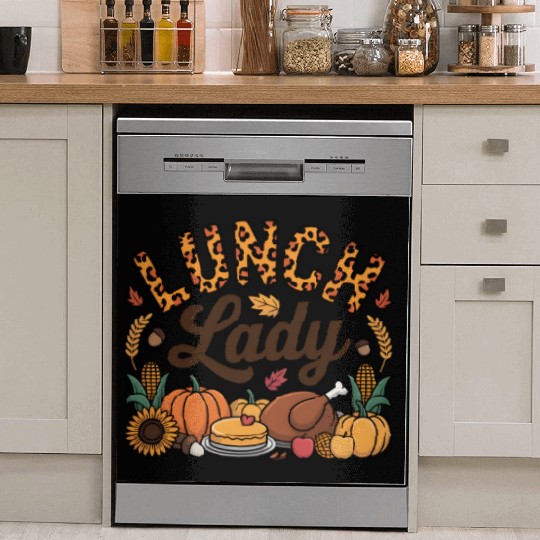 Leopard Fall Autumn Thanksgiving Lunch Lady Dish Washer Covers