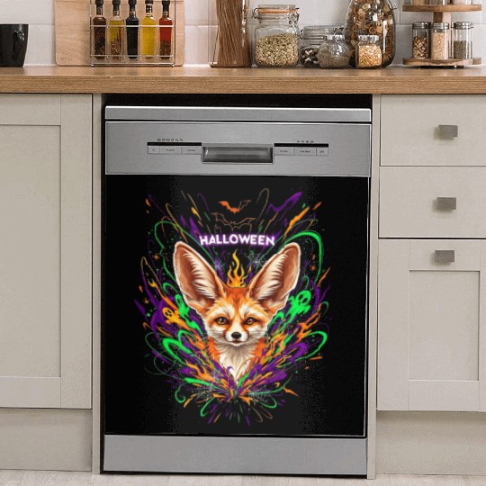 Halloween Fox with Psychedelic Fireworks Dish Washer Covers