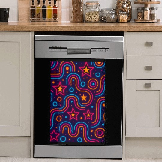 Neon Starburst Cosmic Pattern Dish Washer Covers