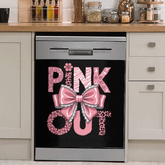 Pink Out Breast Cancer Awareness Coquette Bow  Dish Washer Covers