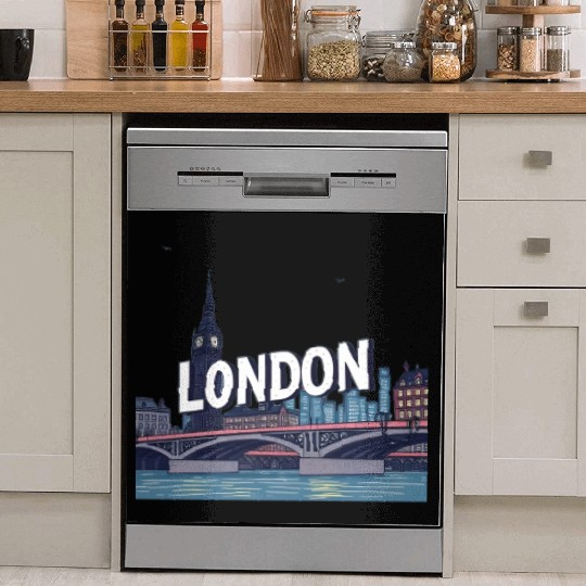 London Night Skyline Illustration Dish Washer Covers