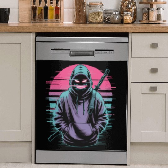 Glitch Ninja Katana Streetwear Futuristic Dish Washer Covers