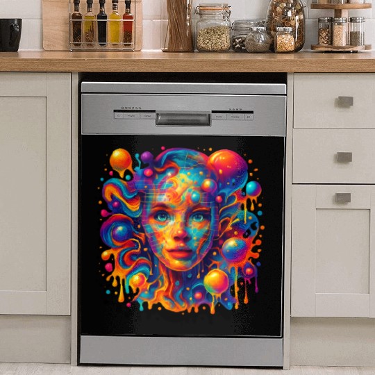 Vivid Psychedelic Woman Portrait Dish Washer Covers