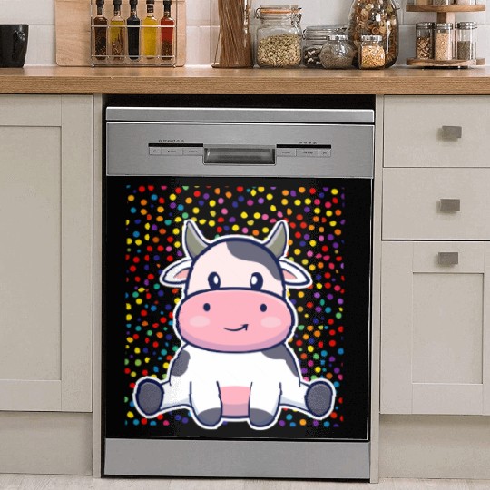 Cute Cartoon Cow with Polka Dots Dish Washer Covers