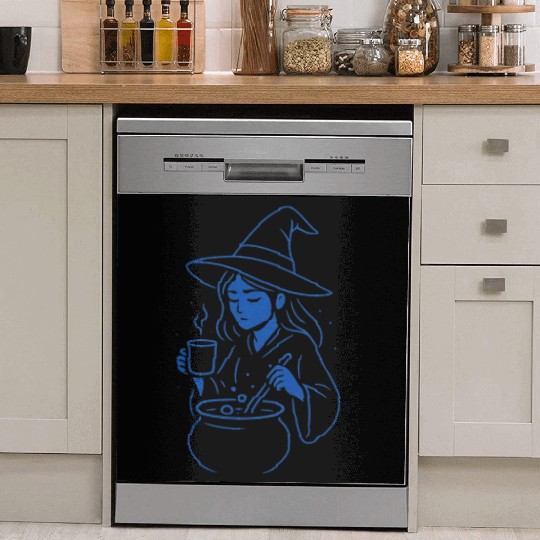 Whimsical Witch Cooking Illustration Dish Washer Covers