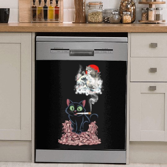 Black Cat Smoking Cigarette Catzilla Dish Washer Covers