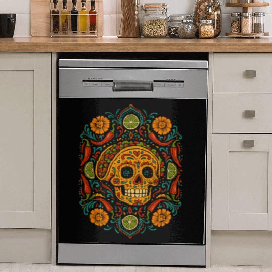 Taco Calavera Vibrant Sugar Skull Mandala Art Dish Washer Covers
