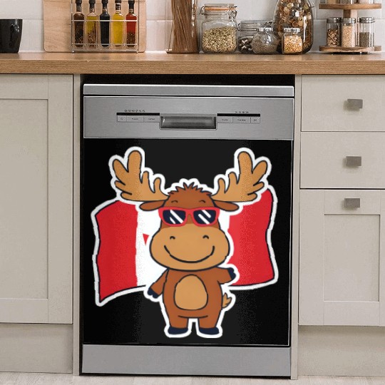 Playful Moose with Canadian Flag Dish Washer Covers