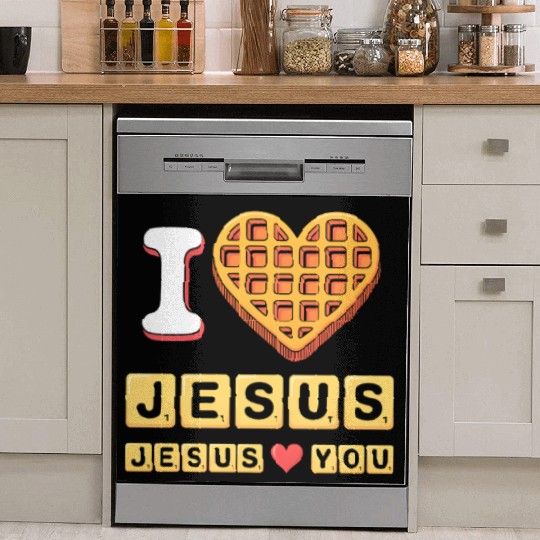I Love Jesus Christian Breakfast Waffle Heart Dish Washer Covers