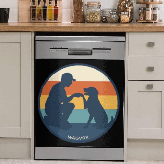 Dog Dad Retro Sunset Badge Dish Washer Covers | Wagvox