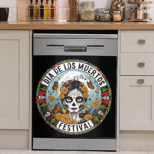 Vibrant Día de los Muertos Skull Dish Washer Covers