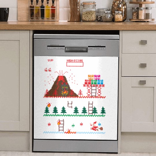 Santa vs Krampus: Merry 8-bit Christmas Dish Washer Covers