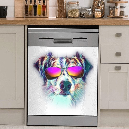 Australian Shepherd Colorful Neon Dog Sunglasses Dish Washer Covers