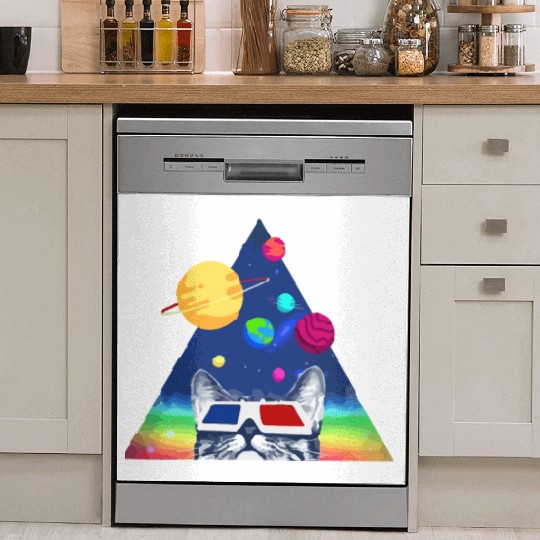 3D Space Cat Dish Washer Covers