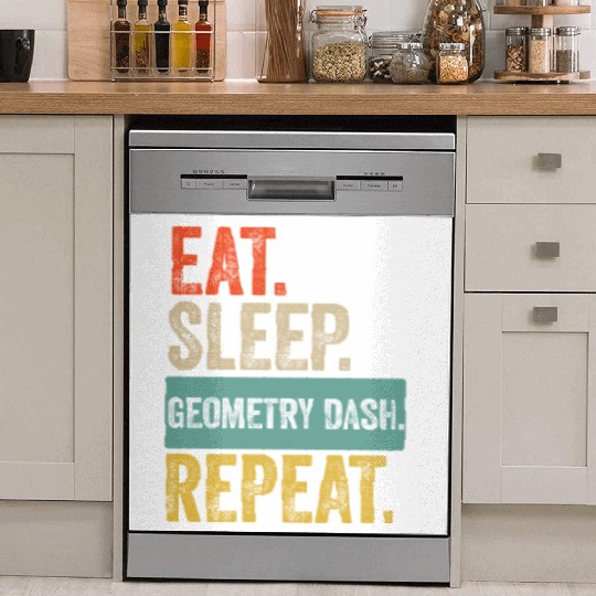 Eat sleep geometry dash repeat retro vintage Dish Washer Covers