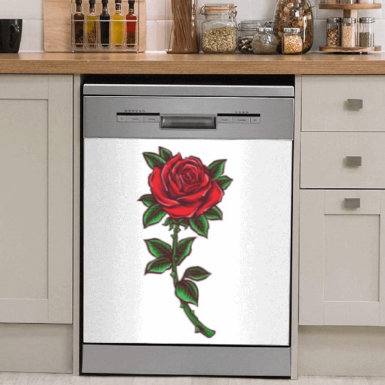 Red rose, Rose stem Dish Washer Covers