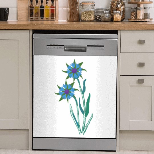 Blue Cornflowers - Floral Artwork With Spring Dish Washer Covers