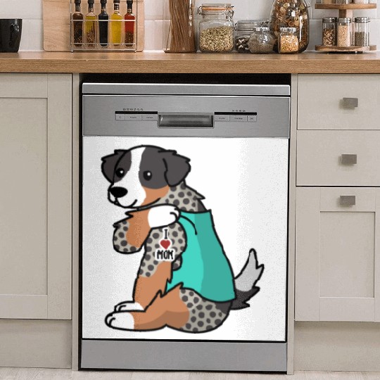 I Love Mom Tattoo Australian Shepherd Dish Washer Covers