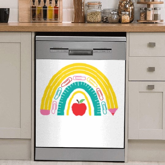 4th grade teacher back to school rainbow pencil Dish Washer Covers