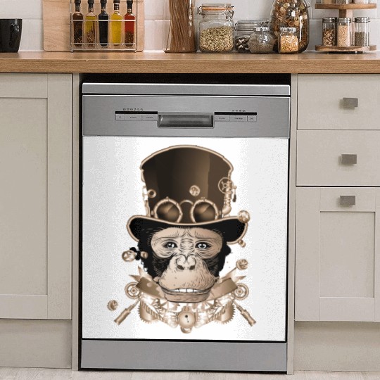Steampunk monkey with ancient cylinder hat look Dish Washer Covers