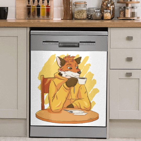 Fox Drinking Coffee Dish Washer Covers