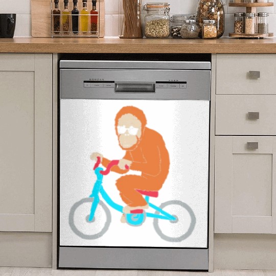 Monkey Riding A Bike Funny Ape Orangutan Dish Washer Covers