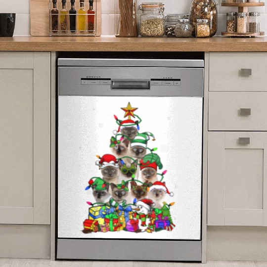Cat Lover Funny Siamese Tree Christmas Light Dish Washer Covers
