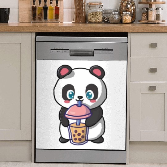Panda Bear Boba Milk Tea Funny Bubble Tea Lovers Dish Washer Covers