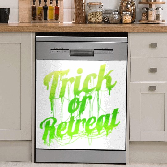 Green Spiderweb Letter Trick Or Retreat Halloween Dish Washer Covers