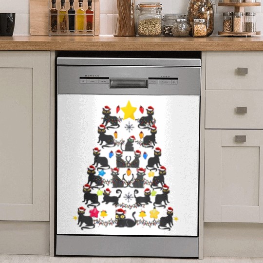 Black Cat christmas light funny cat lover Dish Washer Covers