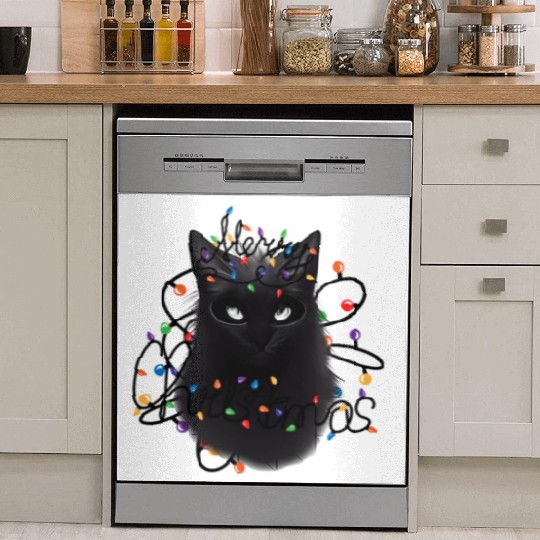 Black Cat christmas light Dish Washer Covers