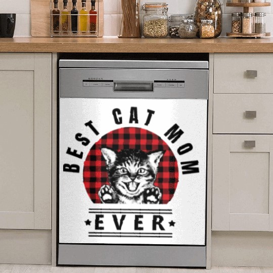 Best Cat Mom Ever Buffalo Plaid Check Dish Washer Covers