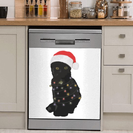Black Cat Christmas Light Funny Cat Lover Dish Washer Covers