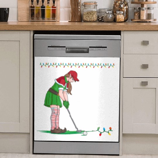 Golf Elf Pun Golfer Christmas Golfing Dish Washer Covers