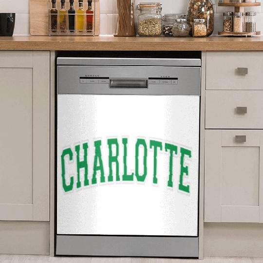 Charlotte Varsity Style Green Text Dish Washer Covers