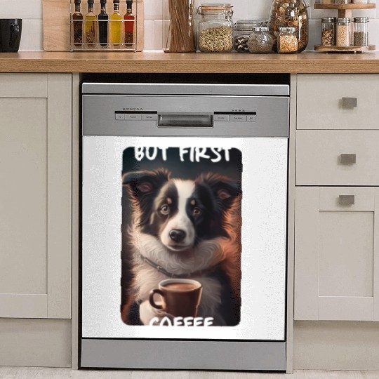 Border Collie - But First Coffee (en) 1 Dish Washer Covers
