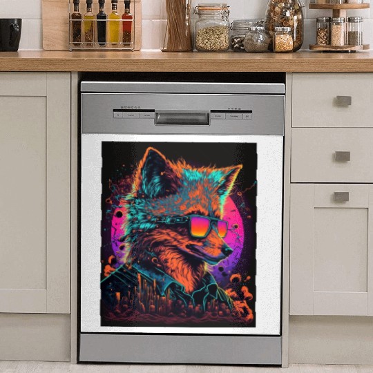Retro Futuristic Synthwave Fox Dish Washer Covers