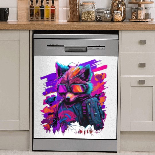 cyberpunk synthwave cool fox Dish Washer Covers