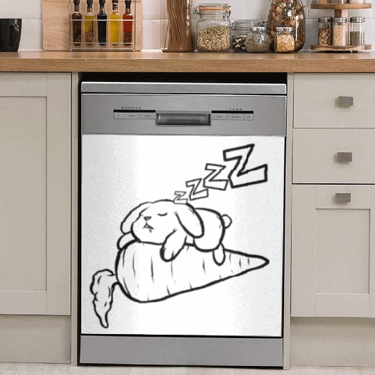 Sleeping Rabbit On Carrot As Color In Easter Dish Washer Covers